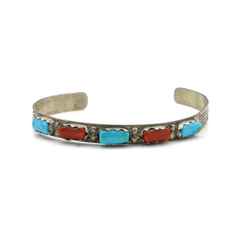 Vintage Sterling Silver and Turquoise Cuff Bracelet by Fabian Cheama (Zuni)