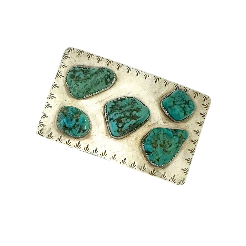 Sterling Silver Turquoise Belt Buckle by WSF (Navajo)