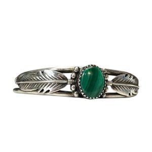 Vintage Sterling Silver Malachite Feather Cuff