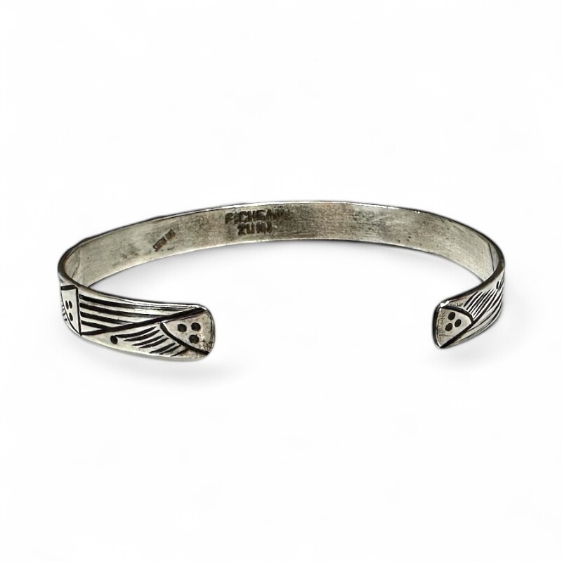 Vintage Sterling Silver and Turquoise Cuff Bracelet by Fabian Cheama (Zuni) - Image 2