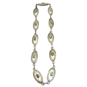 Acoma Signed Greg Lewis Sterling Turquoise Concho Belt