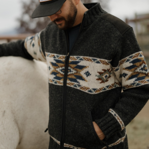 Man wearing Charleston sweater jacket black full view
