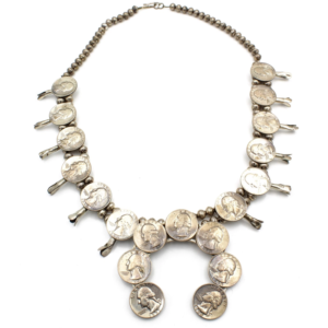 Vintage coin silver squash blossom necklace full view