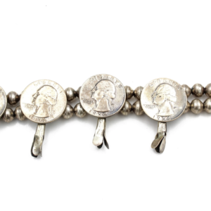 Vintage coin silver necklace silver bead and coin detail