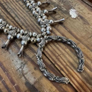 Southwest Style Sterling Silver Squash Blossom Necklace, Feather Design